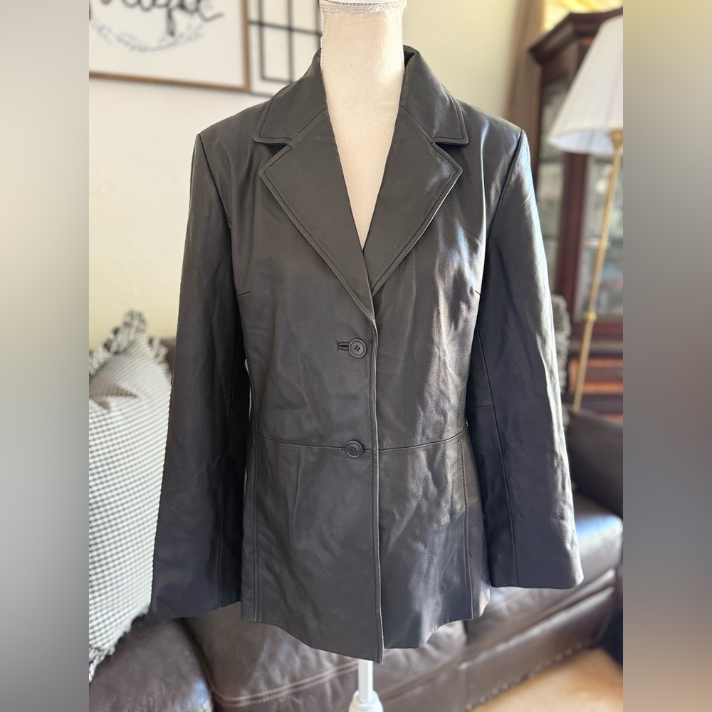 Vintage Y2K Valerie Stevens Black ButtonUp Leather Blazer Jacket Whimsygoth Rare